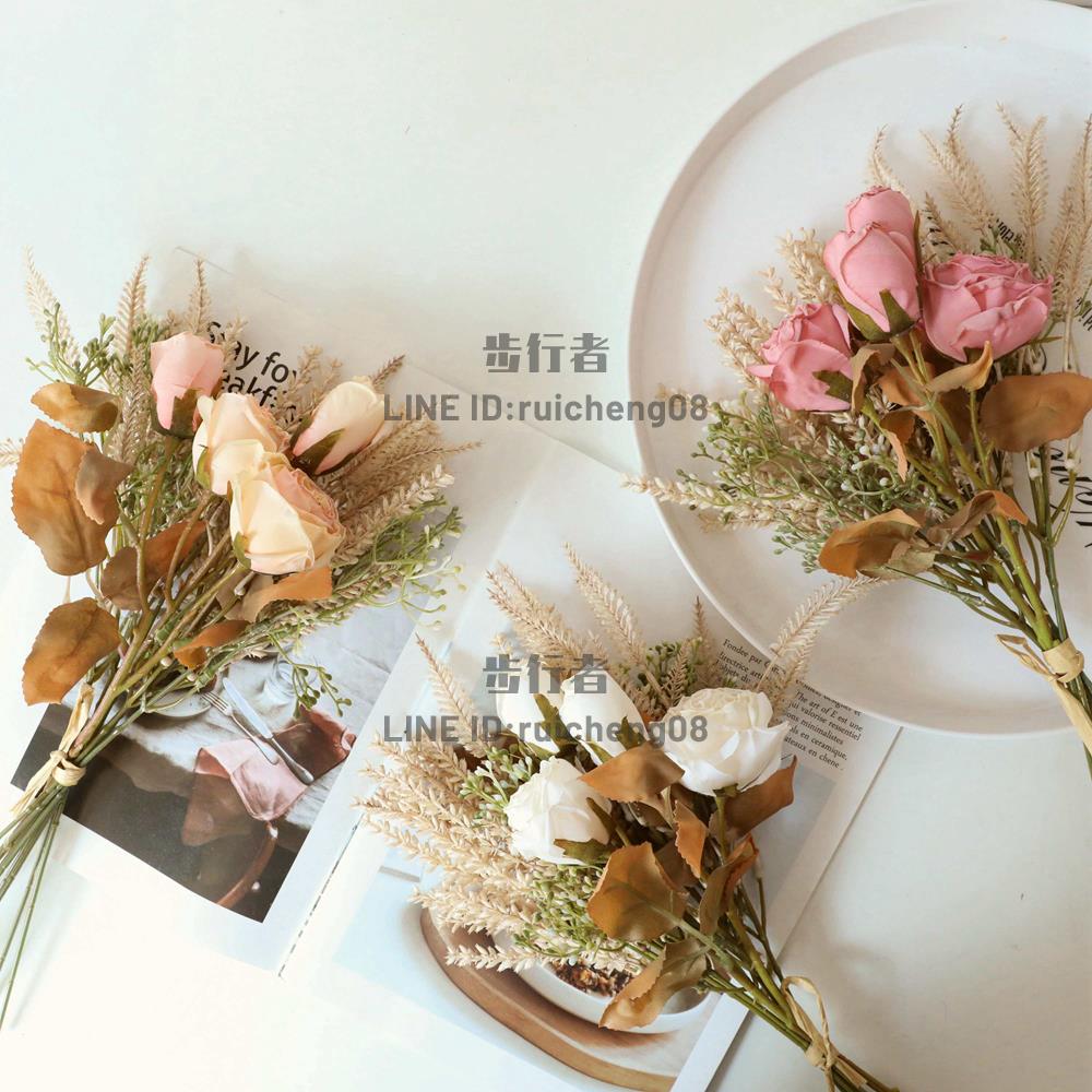 模擬玫瑰花乾花混搭花束家居擺設客廳桌面裝飾花假擺件【步行者戶外生活館】
