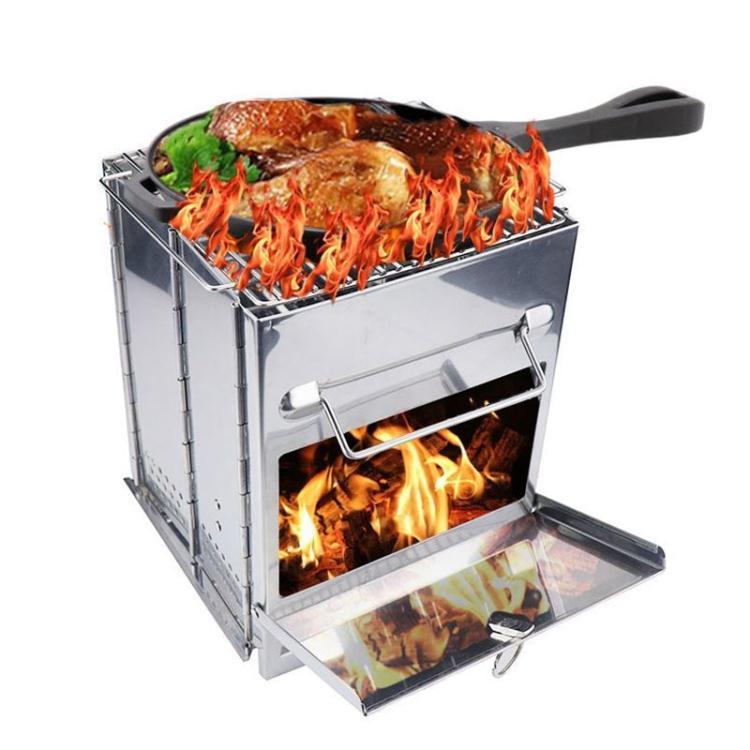燒烤架 戶外不銹鋼方形固定柴火爐BBQ燒烤架野餐爐野營木炭 折疊燒烤爐