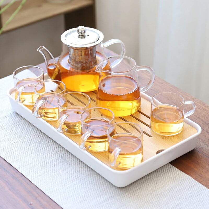 日式玻璃茶具套裝家用功夫茶杯小茶臺簡約客廳辦公室整套茶壺茶盤 雙11全館免運