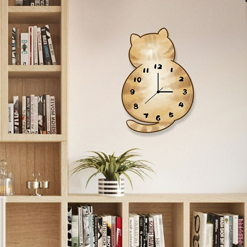 肥貓背影卡通時鐘 創意裝飾掛牆靜音鍾 表 幼兒園房工作室個性掛鐘