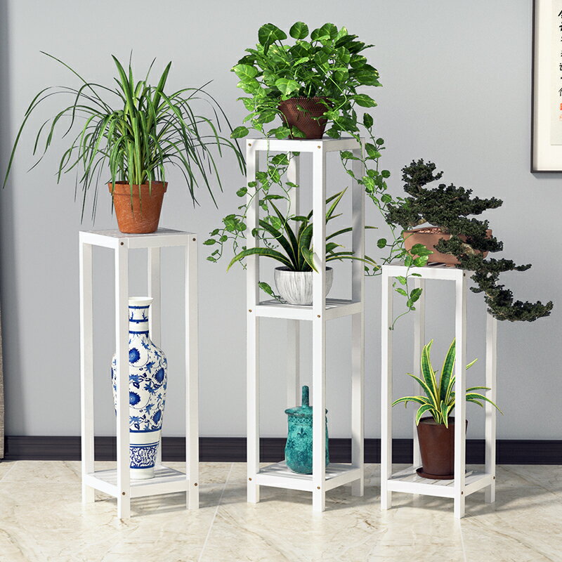 白色花架子實木多層室內陽臺置物架落地簡約客廳單個綠蘿花盆栽架
