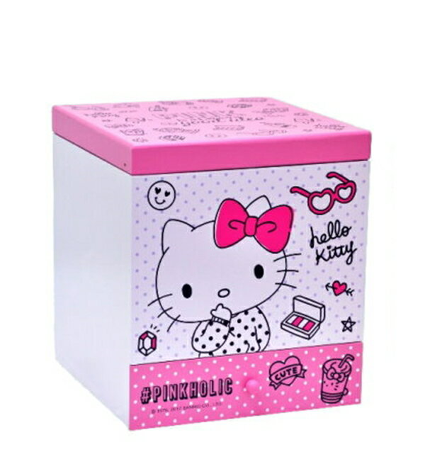 Hello Kitty 美妝化妝鏡盒，置物櫃/收納櫃/收納盒/抽屜收納盒/木製櫃/木製收納櫃/收納箱/桌上收納盒，X射線【C991704】
