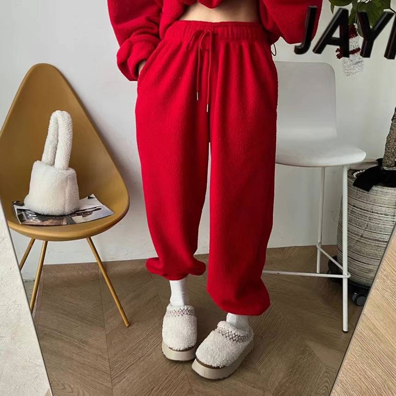 ANNAS 正韓紅色套裝 UCLA羊羔毛套裝 韓國刷毛連帽衛衣長褲 新年 過年 2024龍年開運穿搭 3