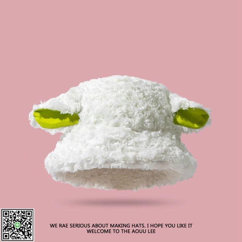 帽子毛茸茸甜美冬天秋冬毛絨小羊保暖秋冬季可愛少女耳朵漁夫帽-UM.有米家居