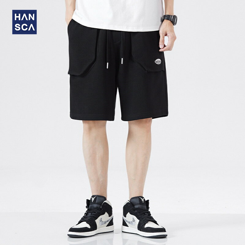 漢斯卡運動短褲男夏季外穿五分褲青少年潮流美式寬松直筒針織中褲