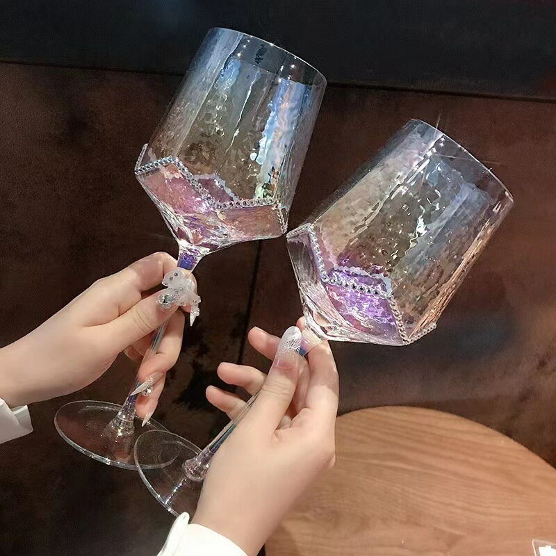 高顏值鑲鉆水晶紅酒杯輕奢ins葡萄酒杯復古玻璃杯子高腳杯香檳杯【尚宜家居】