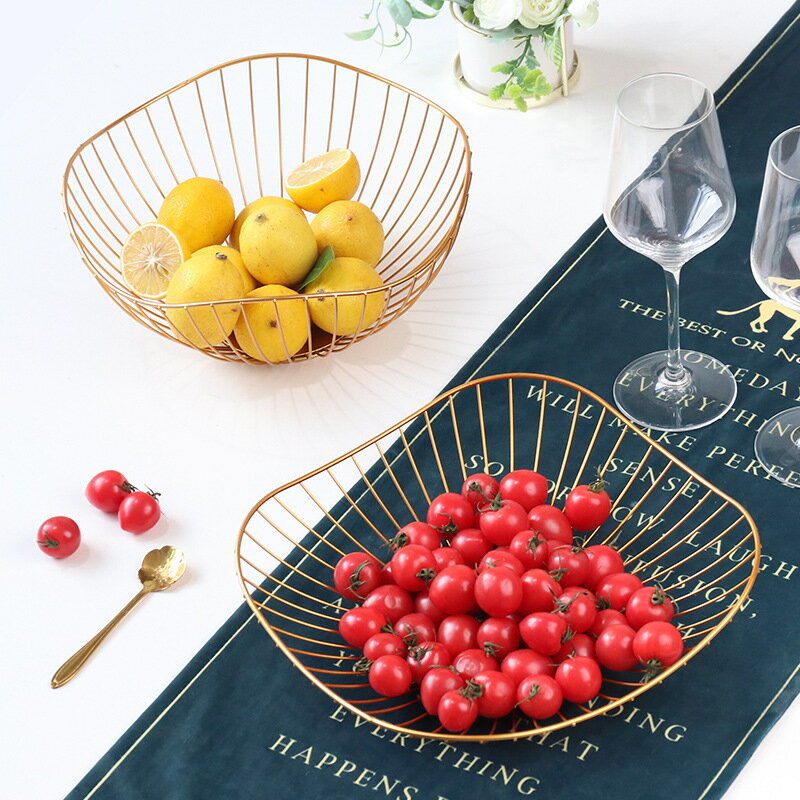 北歐風ins鐵藝幾何形水果盤 家居客廳桌面水果零食收納整理水果籃