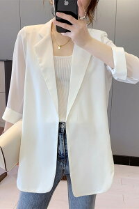 雪紡小西裝女2022年夏季新款白色西服上衣薄款氣質休閑外套防曬衣