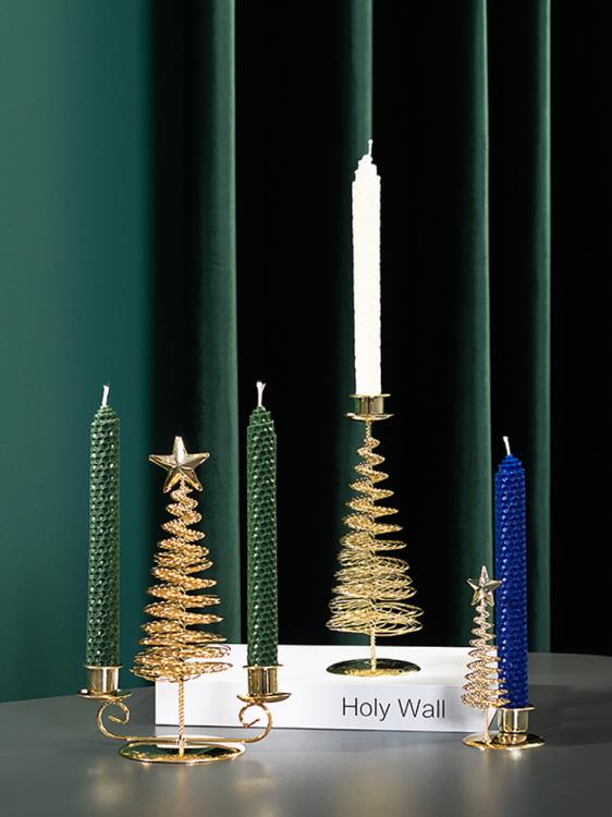 創意歐式圣誕樹蠟燭臺西餐家用浪漫餐桌金色金屬燭光晚餐裝飾擺件