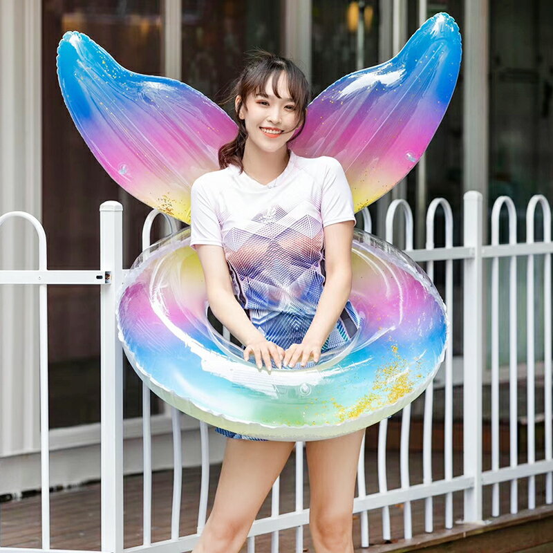 游泳圈 救生圈 氣球 游泳圈網紅美人魚炫彩女童中大童加厚腋下浮圈兒童女孩成人救生圈【MJ20787】