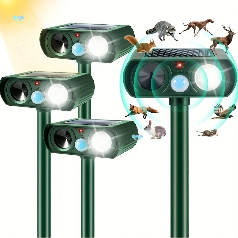 【喜挖】Solar Ultrasonic Animal Repeller LED Flashing Light Fox