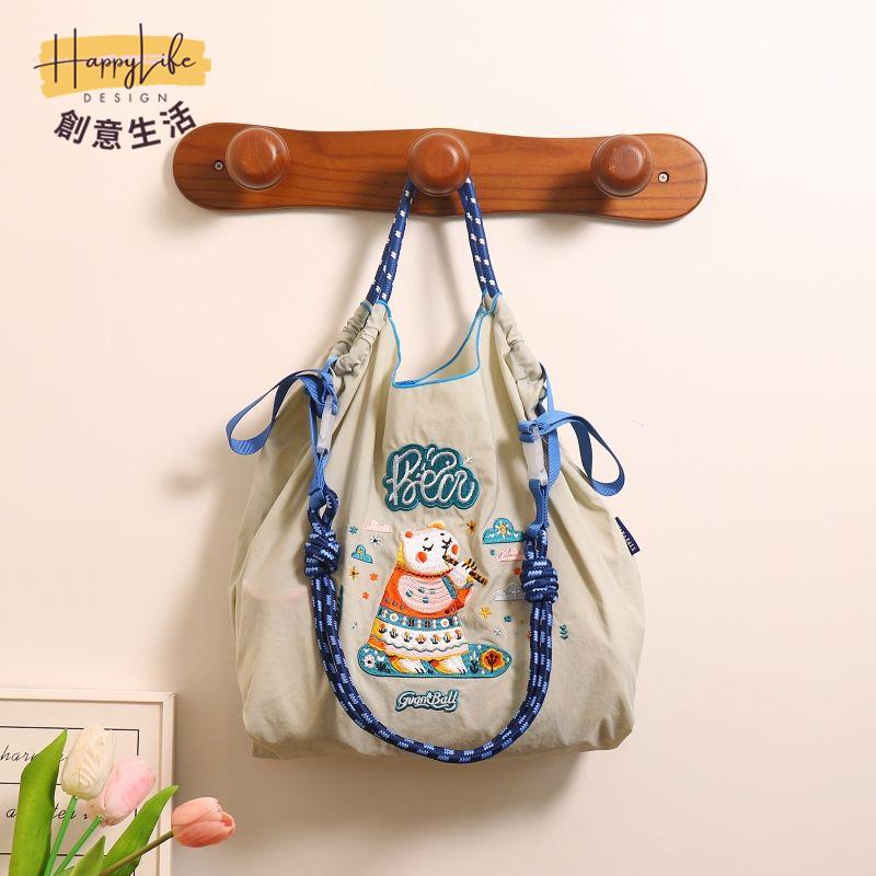 新款日系小眾chain尼龍刺繡環保購物袋大容量手提單肩斜挎包旅行 c7071