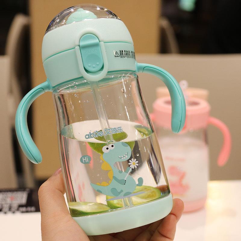 塑料杯可愛卡通寶寶夏季吸管杯手柄背帶兩用帶蓋防漏幼兒園喝水杯