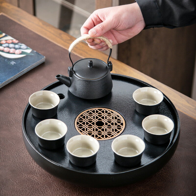 晟窯陶瓷茶盤大號家用辦公簡約儲水排水雙用圓形茶臺干泡托盤茶海