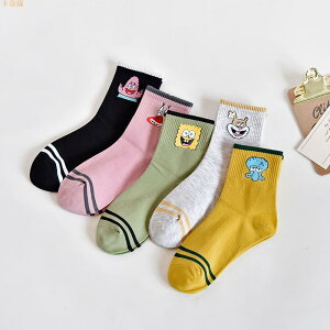 學生襪子女可愛海綿寶寶中筒個性潮襪韓國百搭學院風日系長襪5雙