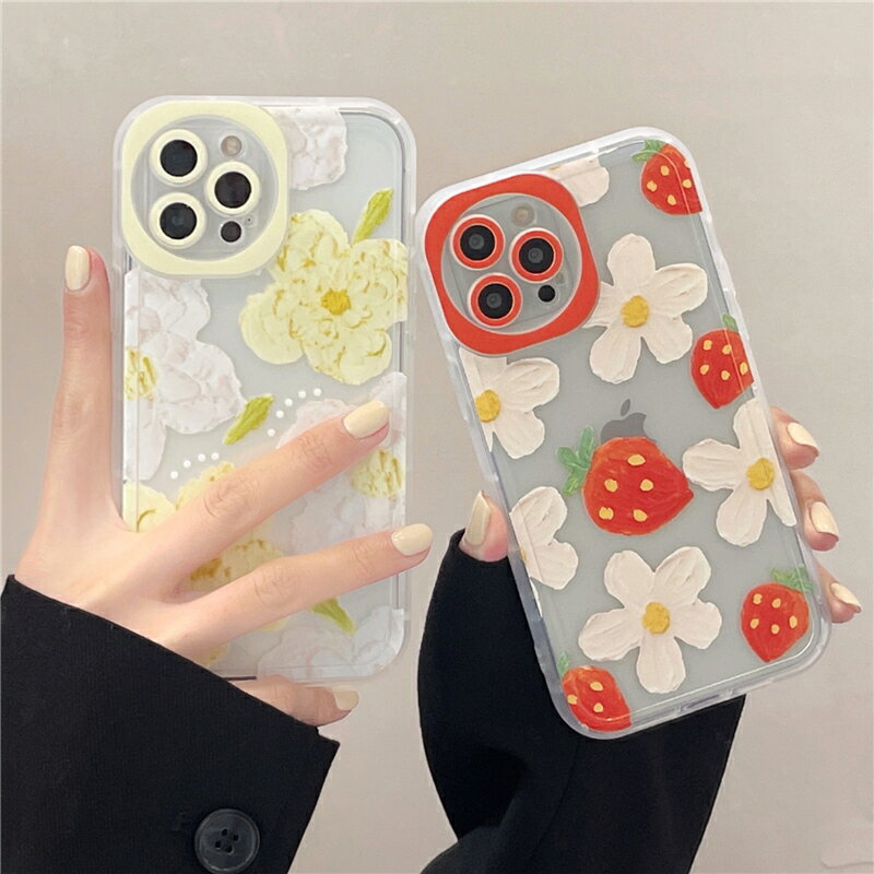 手機殼 ● 油畫草莓花朵適用iPhone12Promax蘋果13手機殼11矽膠xsxr網紅