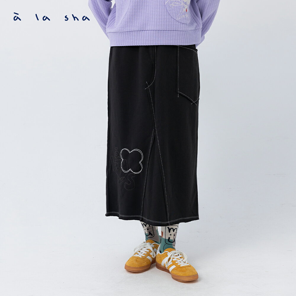 a la sha 直筒剪接修身裙 1