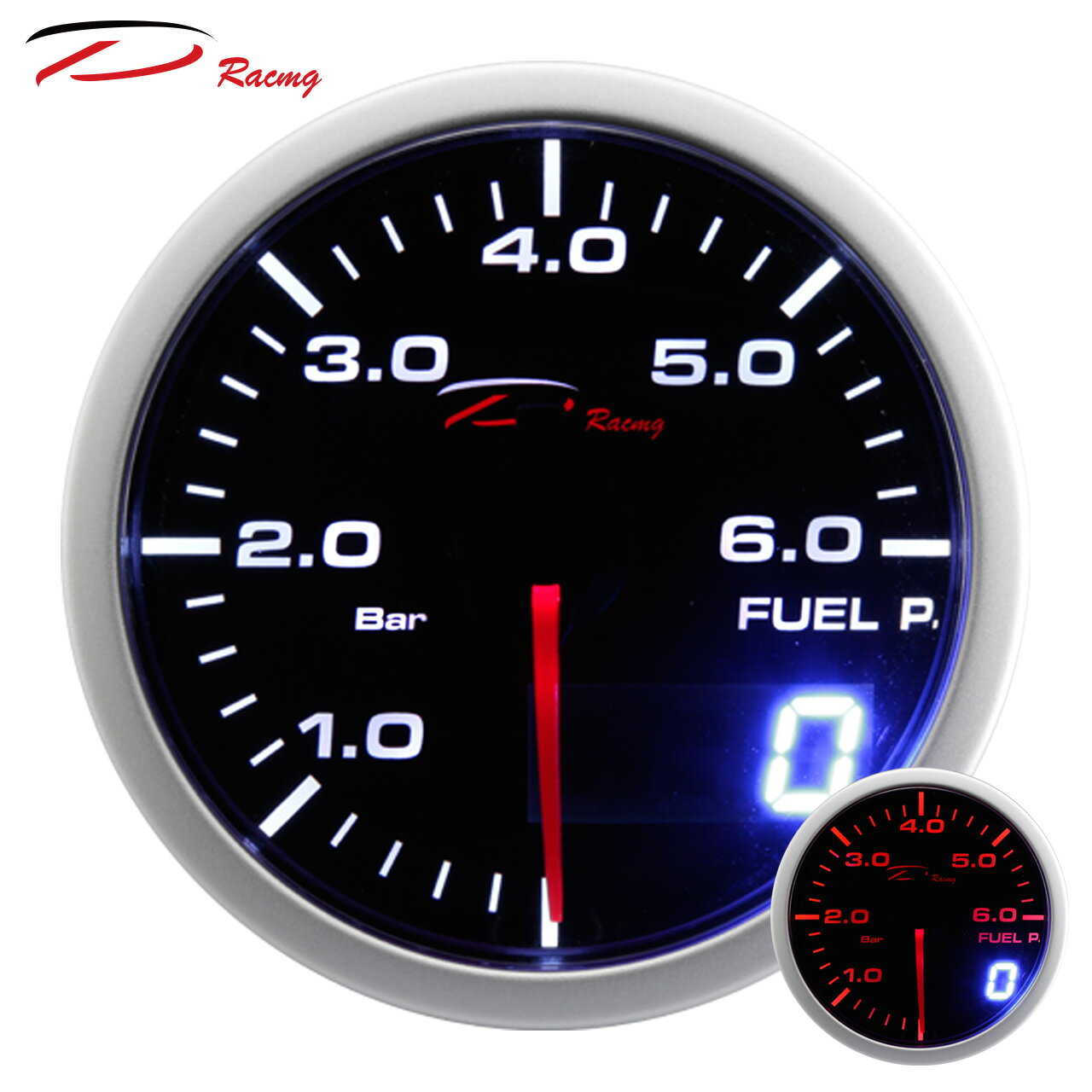【D Racing三環錶/改裝錶】60mm汽油壓力錶(燃壓錶) FUEL PRESSURE。Dual View 指針+數字雙顯示系列。錶頭無設定功能。
