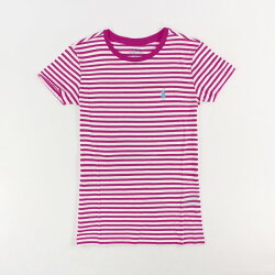 美國百分百【Ralph Lauren】女 RL POLO 短袖 T-shirt T恤 上衣 圓領 桃紅白 條紋XS號 I031
