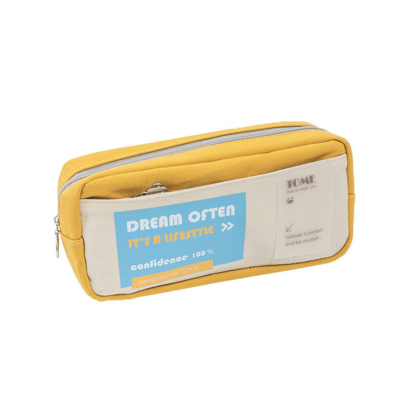 小學生日系風帆布筆袋初中生創意簡約拼接大容易雙層文具小收納袋 4