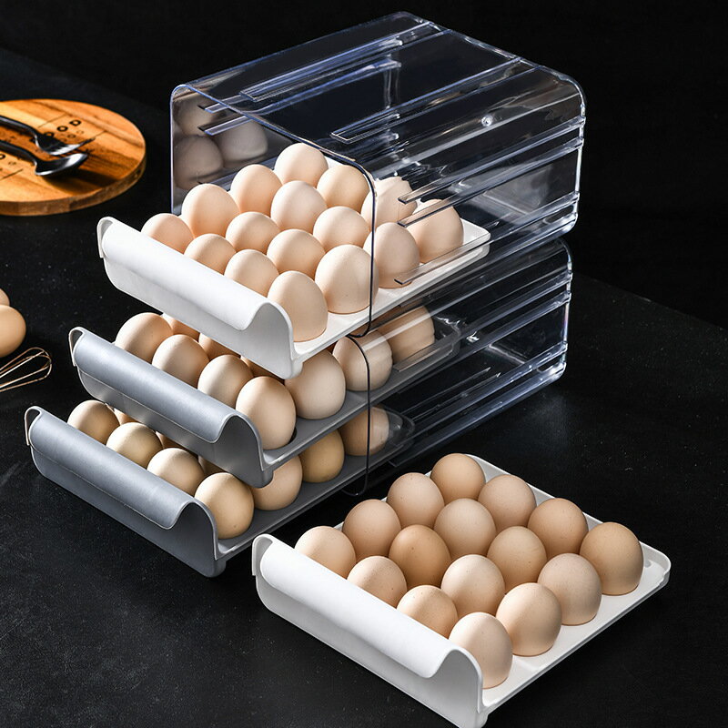 收納櫃 收納架 收納櫃 抽屜式雞蛋收納盒冰箱保鮮的雞蛋 32格雞蛋收納盒雙層整理雞蛋盒