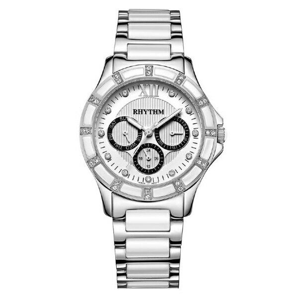 Rhythm 日本麗聲鐘時針 三眼設計陶瓷指針錶 (F1201T01) 銀 45.5mm｜樂天全館特惠中★指定刷卡回饋10%