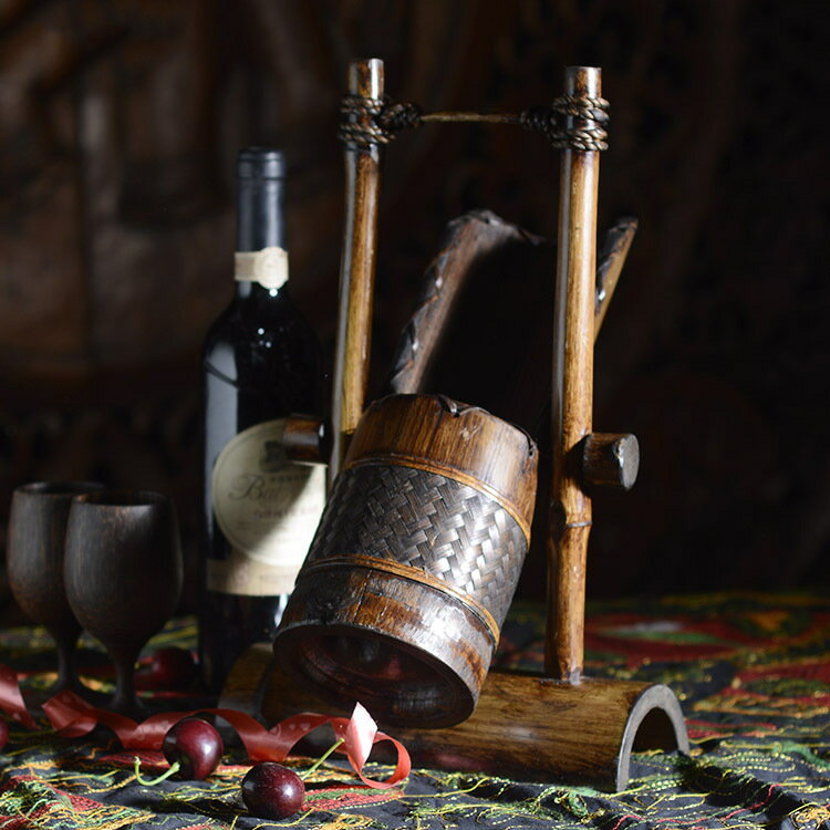 東南亞工藝品創意紅酒架泰國特色收納架酒架環保竹筒裝飾擺件1入