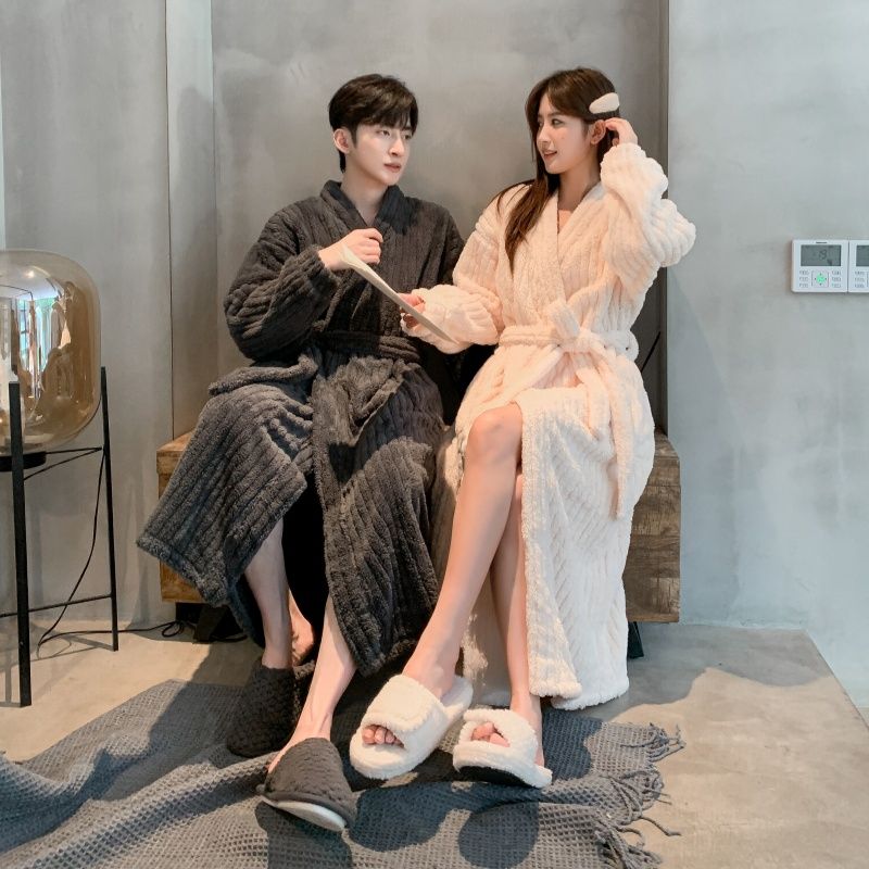 情侶睡衣女秋冬季珊瑚絨加厚保暖長款性感網紅風毛絨男士睡袍浴袍