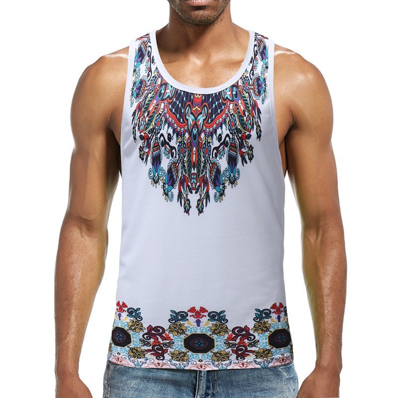 FINDSENSE H1 2018  新款 夏 男 薄款 復古圖案印花 無袖背心 舒適透氣 馬甲 休閒 背心  潮上衣