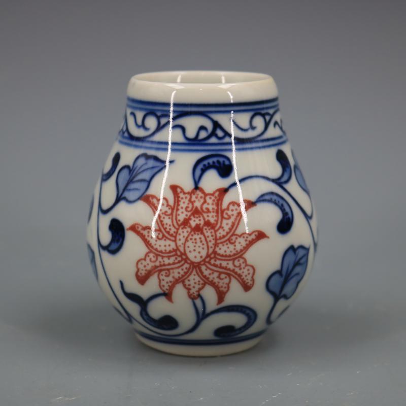 清乾隆青花釉裡紅纏枝蓮紋福筒手繪仿古工藝瓷器家居擺件古董古玩