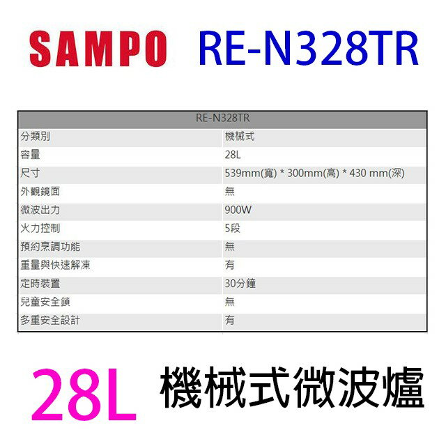 聲寶 RE-N328TR 機械式 28L 微波爐 (有轉盤) 7