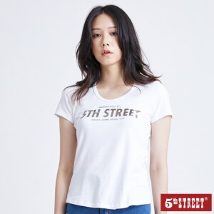 女燙金粗體LOGO短袖T恤-白色【5th STREET】【APP下單享最高9%點數】#熱銷精選