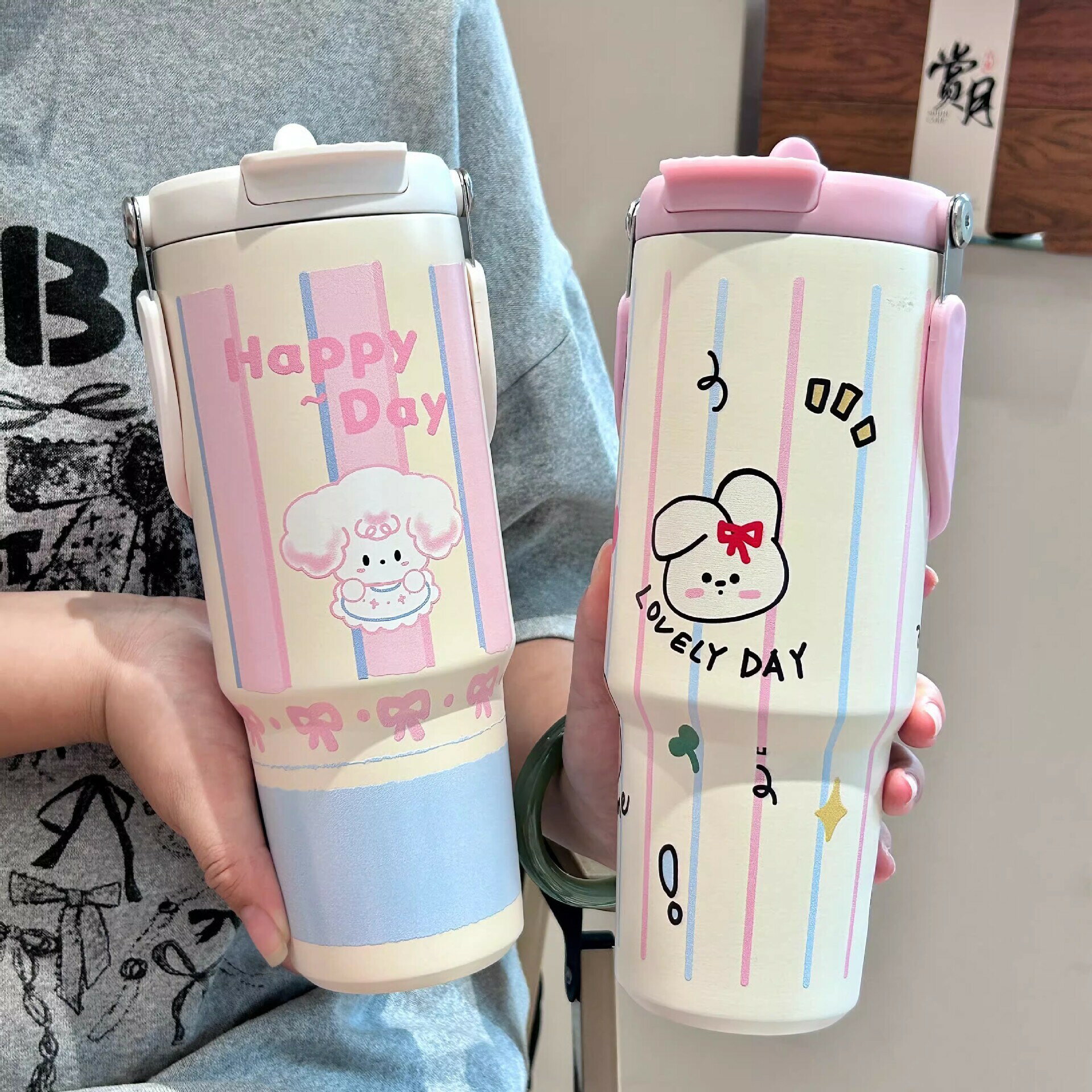 新款卡通動物咖啡冰霸杯大容量高顏值便攜l吸管杯子戶外女保溫杯【宜家良品百貨】