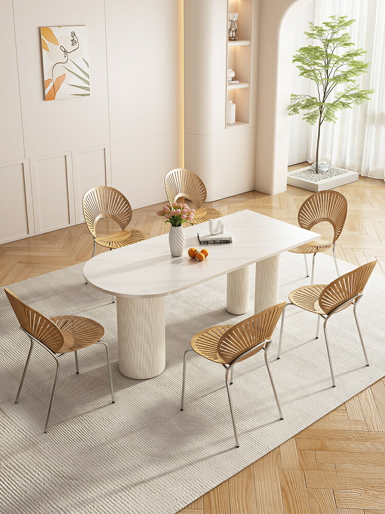 優樂悅~夏邦巖板餐桌椅組合輕奢現代簡約飯桌家用小戶型新款半圓島臺餐桌