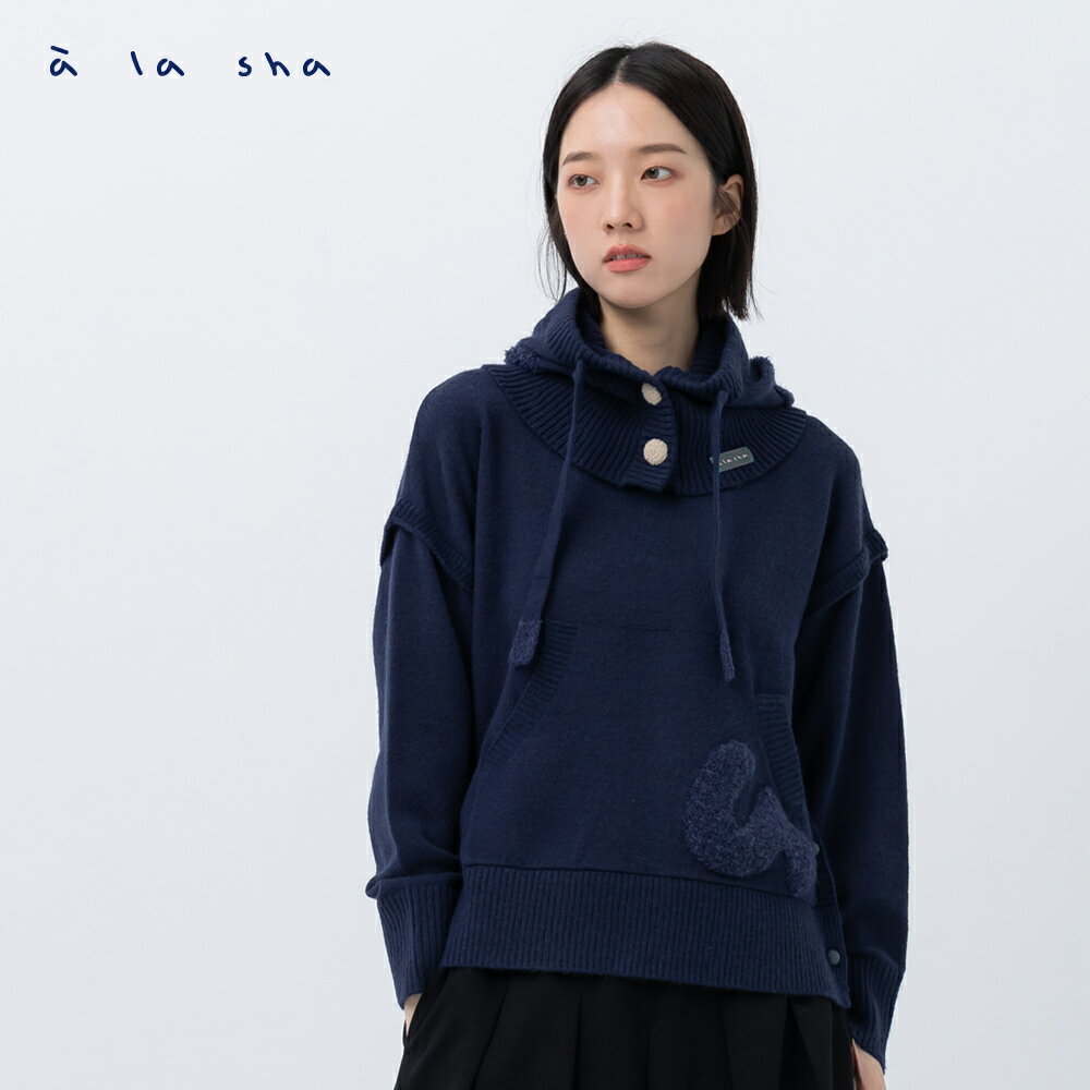 a la sha 熊熊保暖帽針織上衣