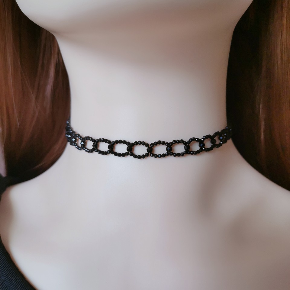 氣質項鏈網紅性感黑色choker頸帶蕾絲鎖骨鏈女天然黑尖晶小眾設計
