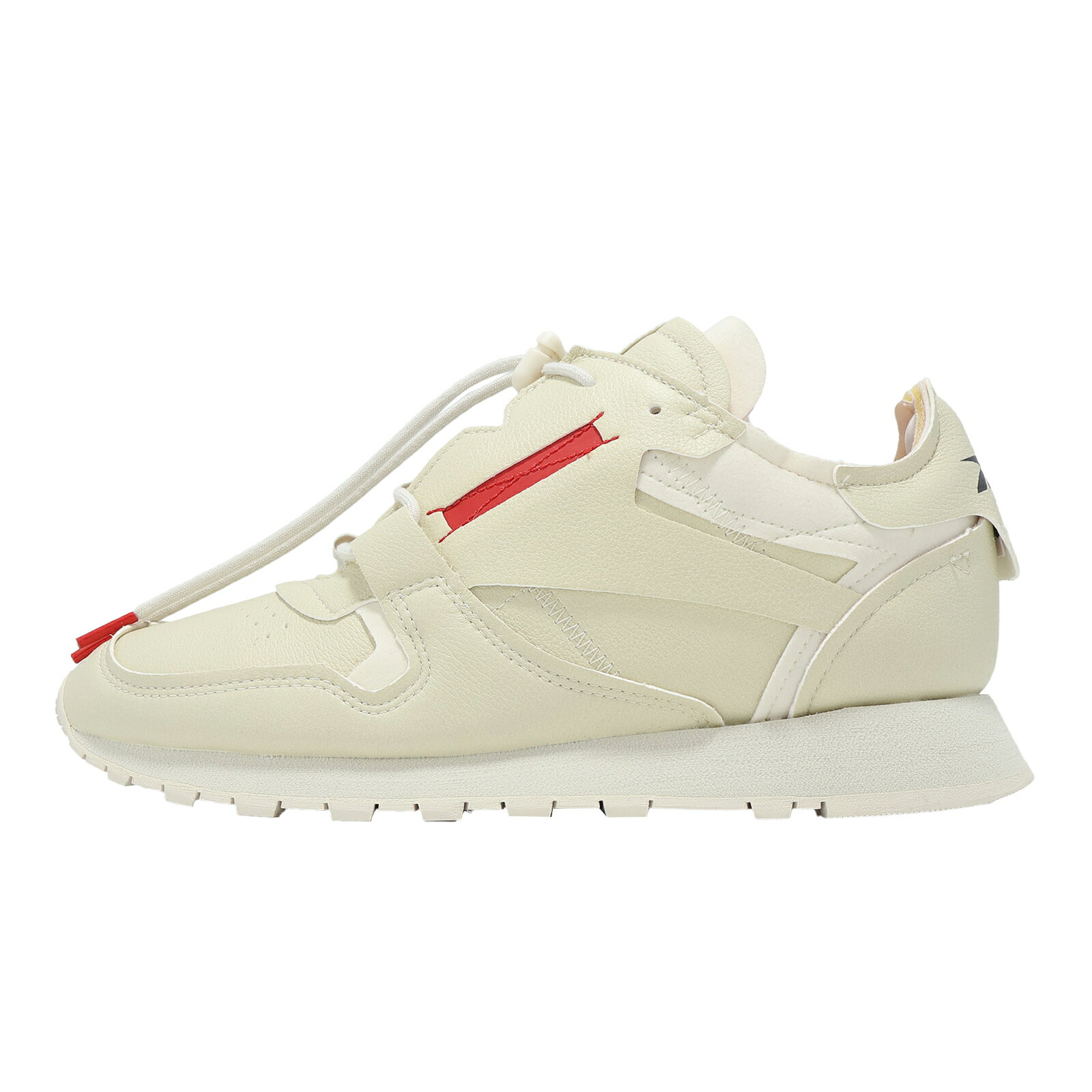 Reebok 慢跑鞋 Classic Vegan 男鞋 米 紅 解構 皮革 復古 抽繩 IG9802