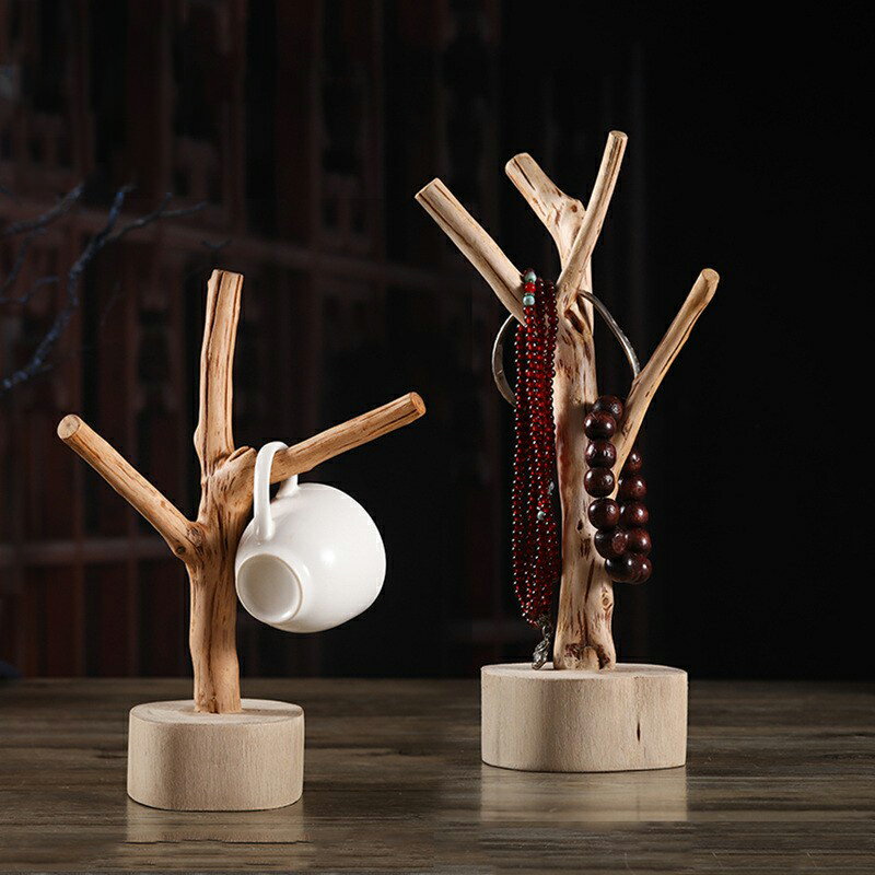 泰國進口東南亞風格創意樹枝杯架手工實木雕刻擺件珠首飾架裝飾品