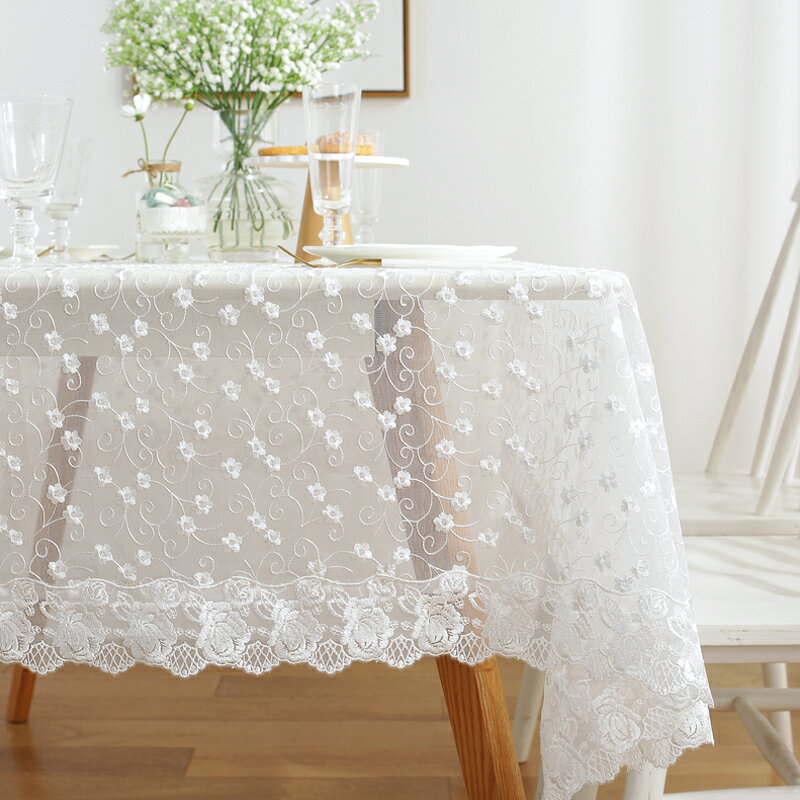唯米9950歐式田園蕾絲鏤空刺繡家用餐桌桌布藝方形小圓臺布茶幾巾