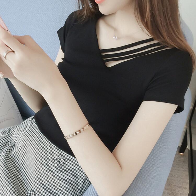 《愛網購》~AC01232~短袖T恤女夏季韓版新款女式INS學生V領上衣女裝流行服飾服裝衣服休閒服