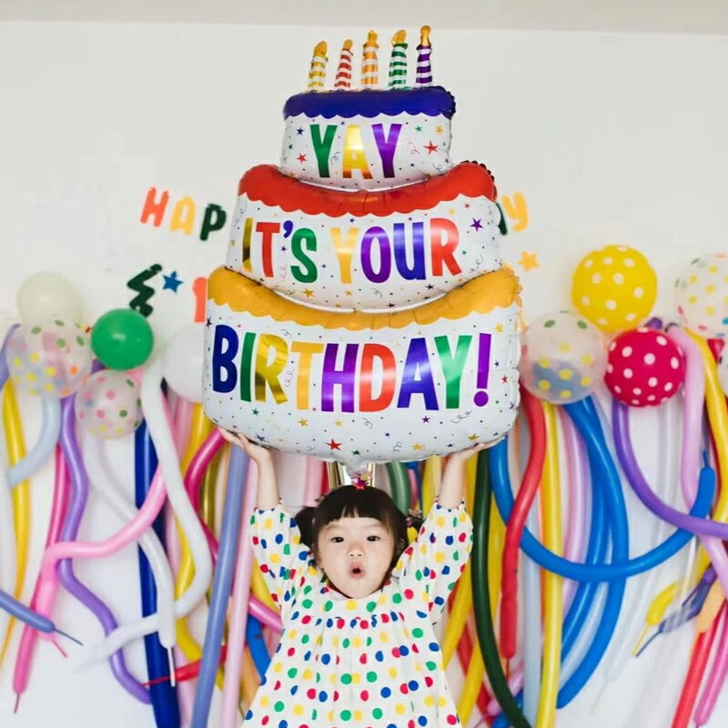 氣球派對 生日氣球 生日氣球 ins小紅書蛋糕裝飾品三層蛋糕彩色鋁膜氣球生日派對拍照布置道具『cyd22411』