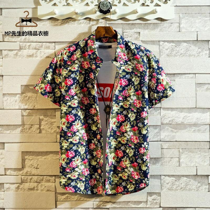 MP襯衫 短袖襯衫 花襯衫 襯衫男 休閒襯衫 寬鬆花襯衫 大尺碼襯衫 復古襯衫 夏天上衣 情侶襯衫 碎花襯衫男士