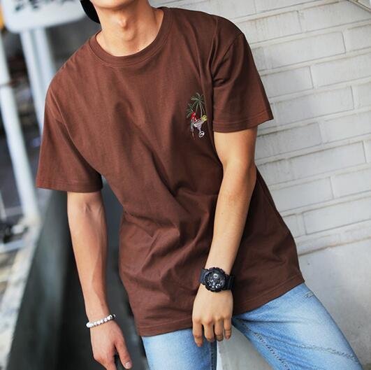 FINDSENSE MD 韓國 潮 男 時尚 街頭 鸚鵡椰樹刺繡 短袖T恤 特色短T 學生T恤 字母T