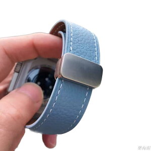 真皮錶帶 磁吸折疊扣 適用於 Apple Watch 9 錶帶 8 7 6 5 SE 蘋果手錶錶帶 41mm 45mm