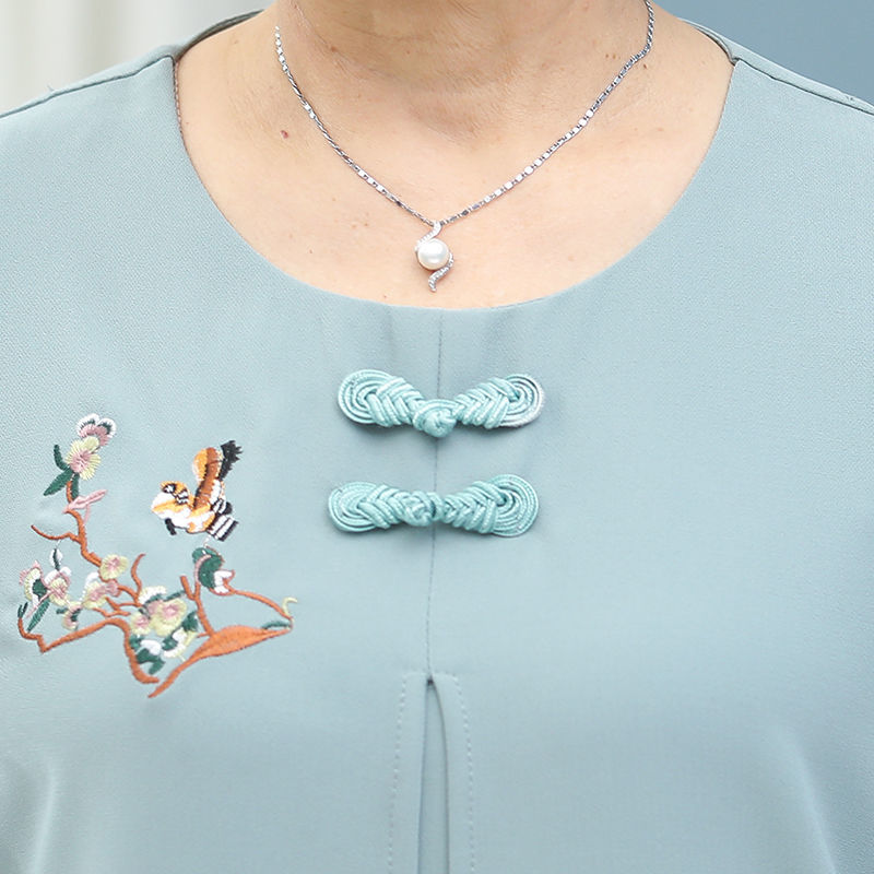 母親節奶奶中老年人女裝春夏T恤圓領長袖假兩件上衣太太老人衣服 3