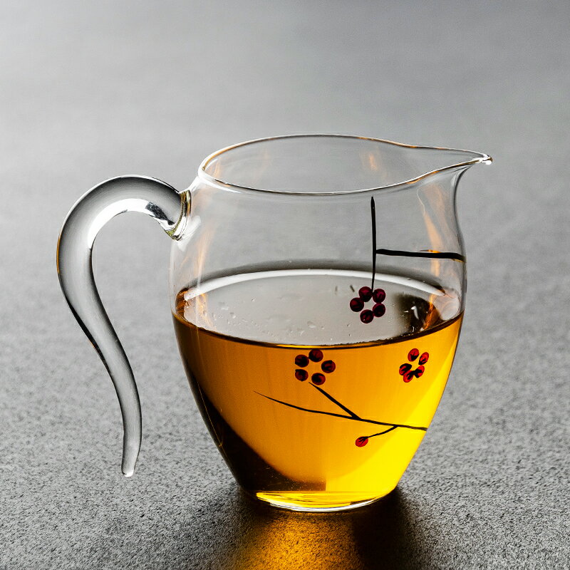 耐熱加厚玻璃公道杯日式家用透明帶把分茶器均杯茶海功夫茶具