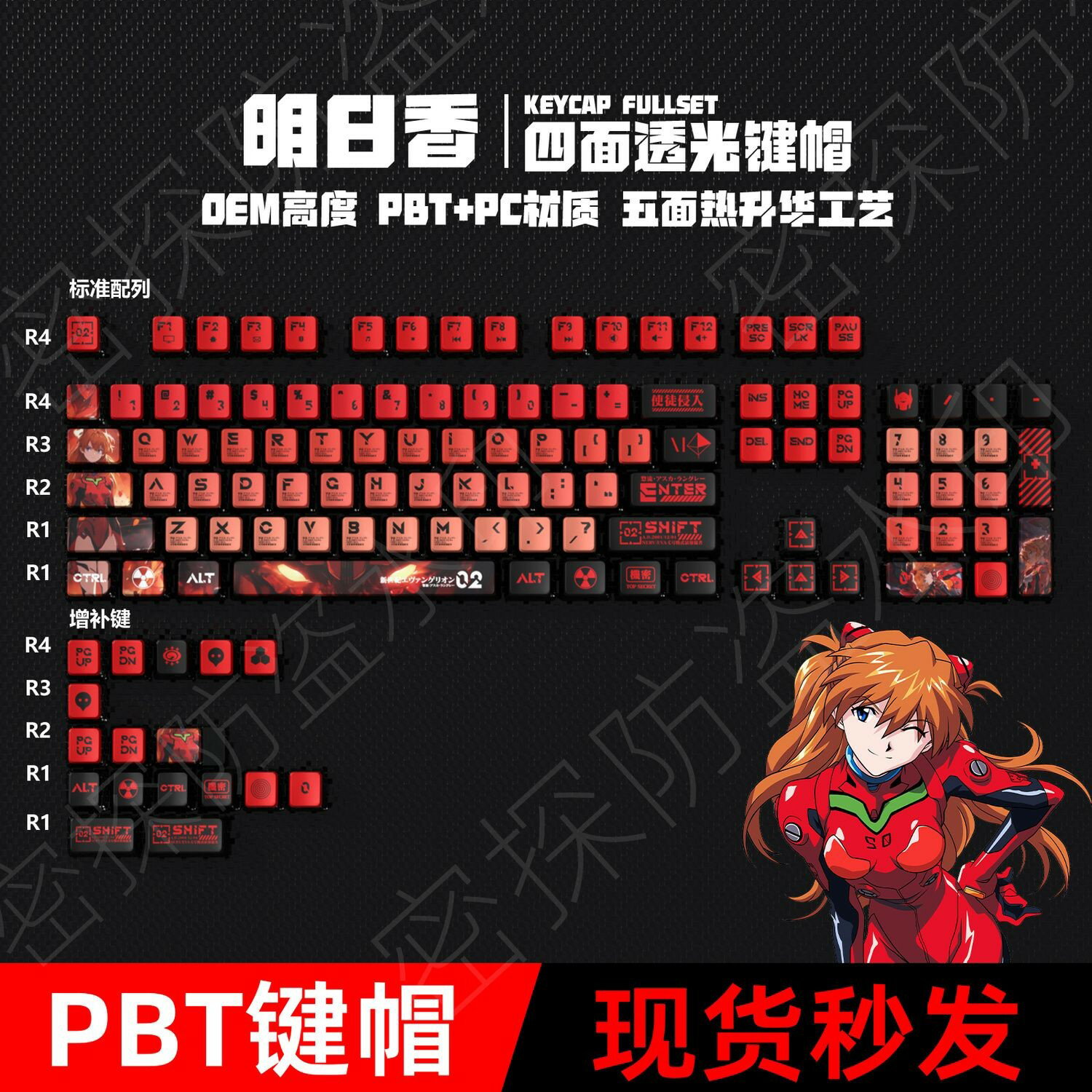 （爆款熱賣）（國際精品）密探EVA明日香四面側透PBT熱昇華透明水晶透光鍵帽雙皮奶diy鍵盤