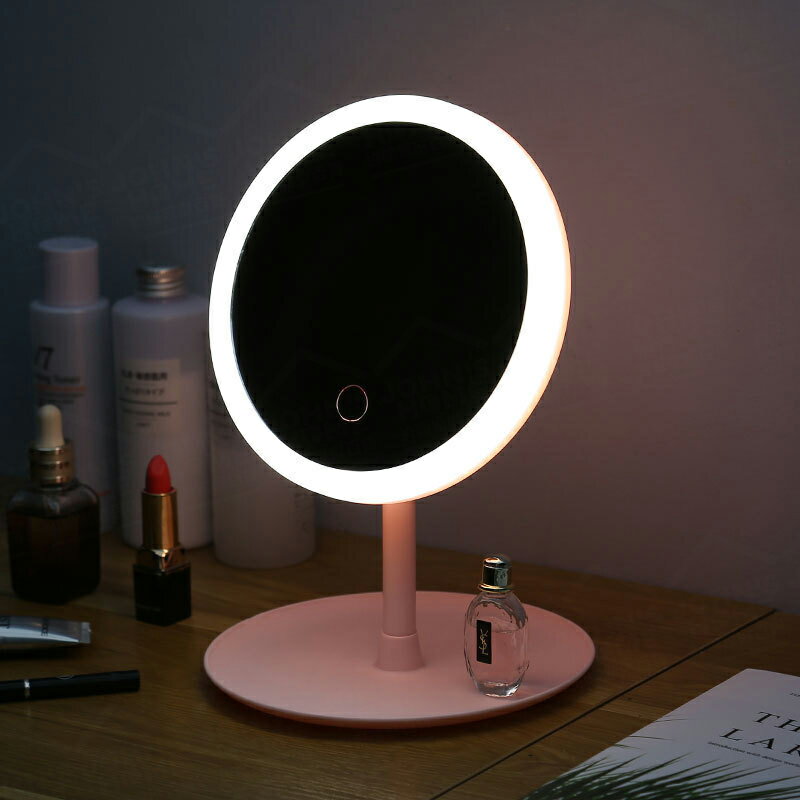 LED桌面化妝鏡 多規格 USB充電 帶燈化妝鏡 梳妝鏡 美容鏡 彩妝鏡 網紅鏡 補妝鏡【ZK0215】《約翰家庭百貨