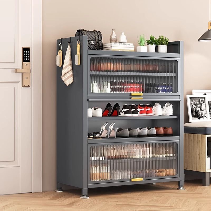 【台灣公司 超低價】加厚家用鋼制鞋柜玄關陽臺落地多層鞋架大容量儲物防塵翻開門鞋柜 2