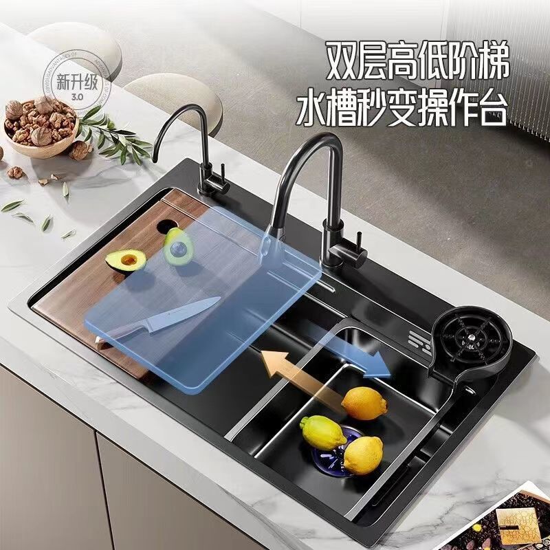 免運 不鏽鋼水槽 廚房洗菜盆 單槽水槽 洗碗池 家用洗碗槽 洗菜池 雙槽水槽 奈米手工水槽加厚大單槽304不銹鋼洗碗網紅雙筋洗菜盆全套一整套特惠/開立發票 工廠現貨 特價j 125